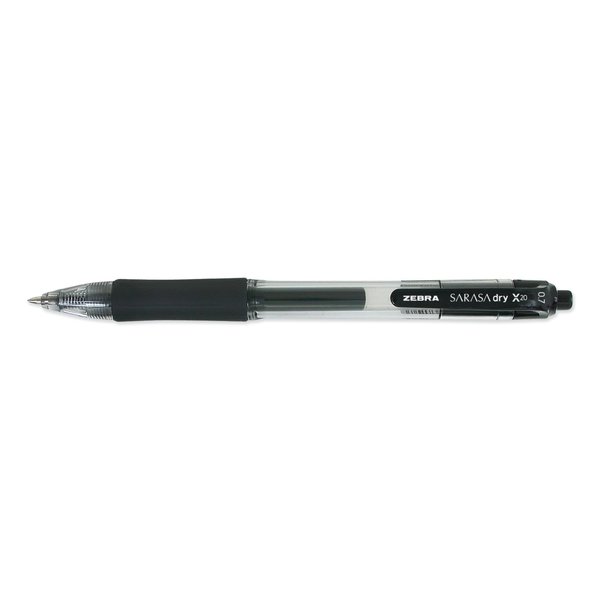 Zebra Pen Sarasa Dry Gel X20 Gel Pen, Retractable, Medium 0.7 mm, Black Ink, Clear Barrel, 10PK 46871